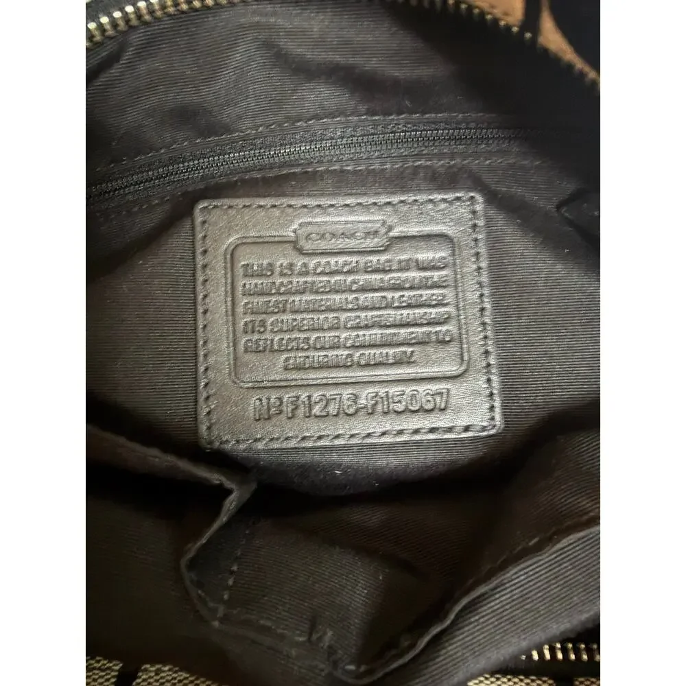 Coach Signature Canvas Shoulder Bag Black Gray Monogram Crossbody Purse Classic - Picture 7 of 15
